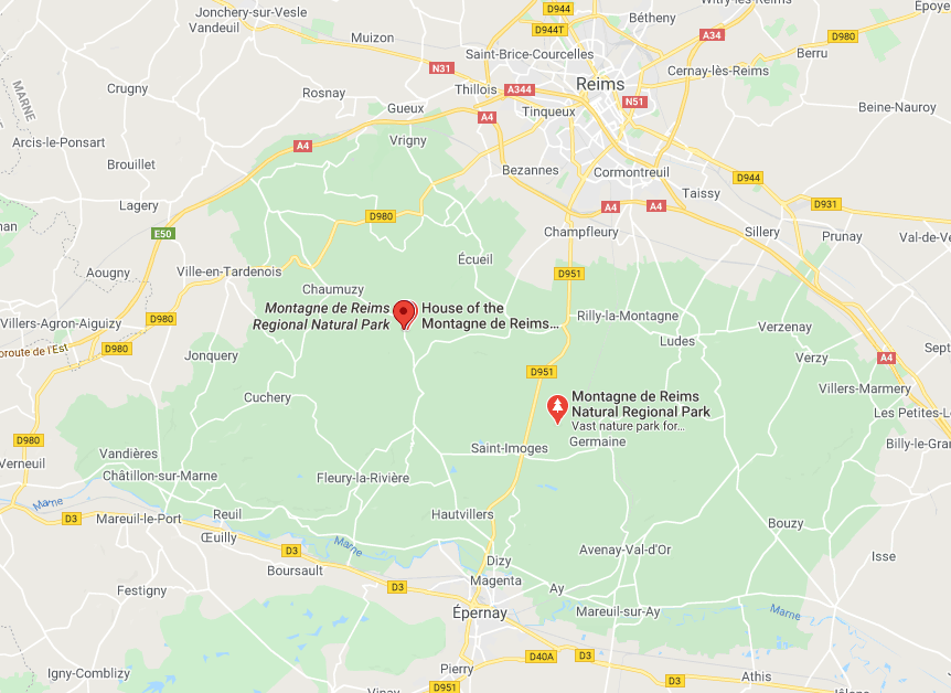 Map of Montagne de Reims National Park, France, June 23, 2019