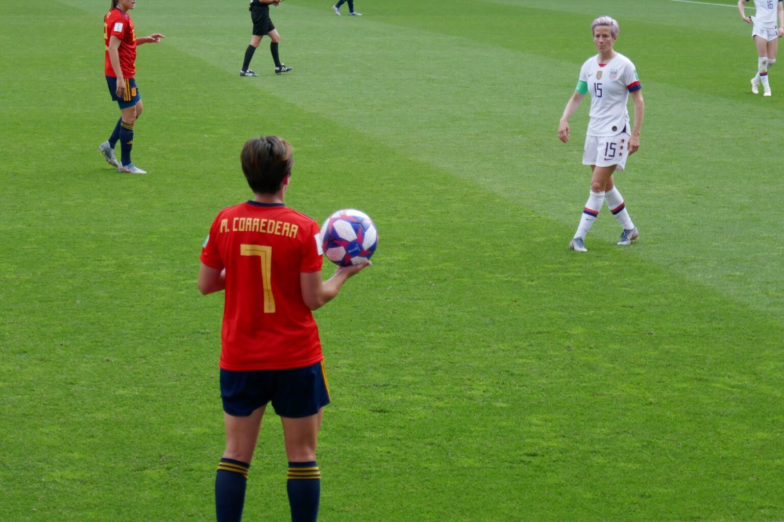 Rapinoe v Corredera, USWNT v Spain, Reims, France, June 24, 2019